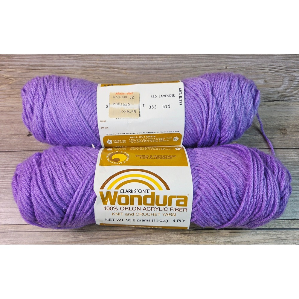 2 Vintage Clarks ONT Wondura Yarn 580 Lavender 100% Orlon Acrylic 4 Ply 3.5oz
